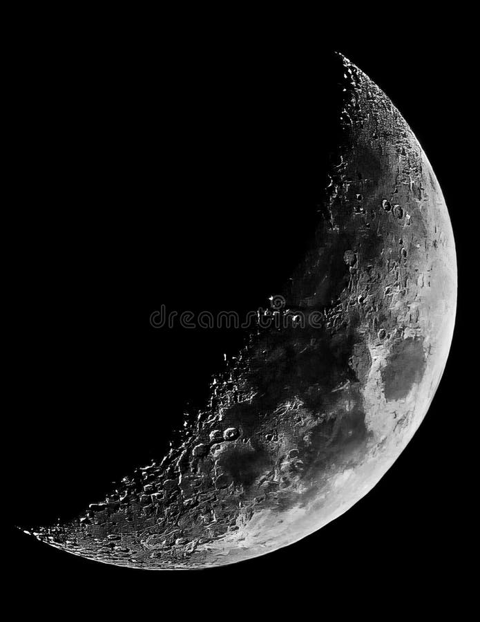 Moon through Telescope, Waxing Crescent Moon Stock Image Image of