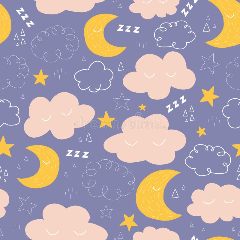 Moon, étoiles et nuages, motif vectoriel transparent avec de mignons personnages du ciel nocturne De doux rêves se répétant en ar illustration de vecteur