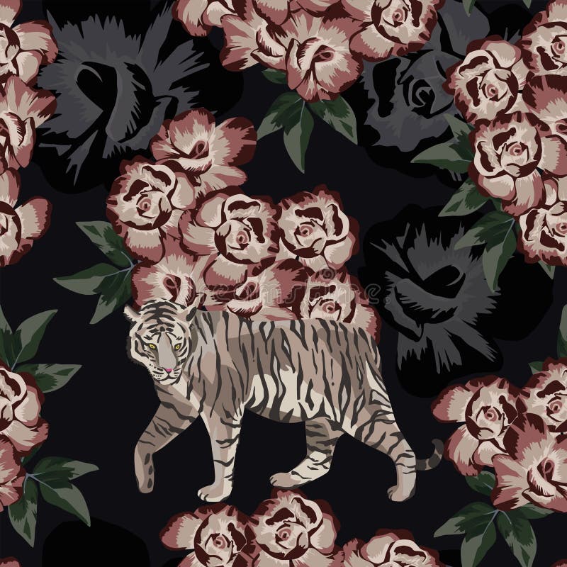Moonlight chinese tiger on the rose background vector illustration Moonlight chinese tiger on the rose background vector illustration