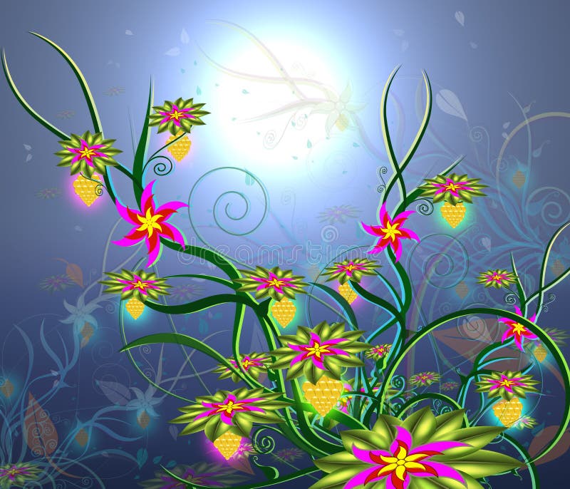 Moonlight Flowers2 stock illustration. Illustration of freeing 16988227