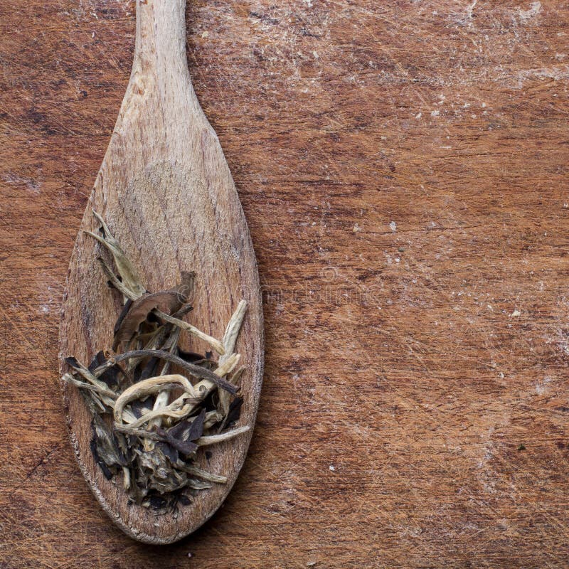 Moonlight White Tea Leaves on a Spoon Stock Photo Image of brown, metal 44463846