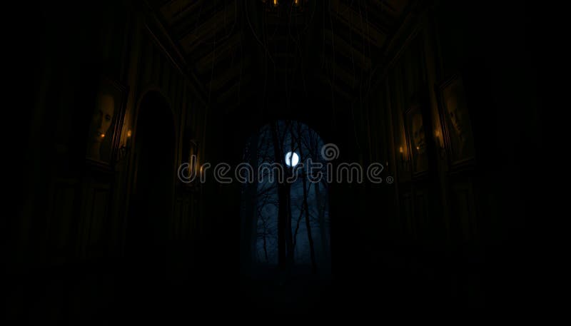 Moonlit Forest Path genom Dark Hallway royaltyfri illustrationer
