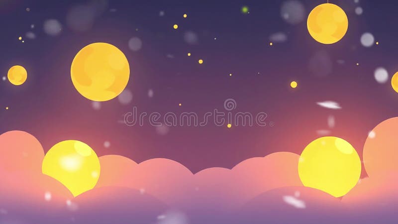 Moonlit Sky with Clouds: Animated Scene Featuring Spherical Moons, Fluffy Clouds, and Gentle Lighting in Night. royalty free illustration