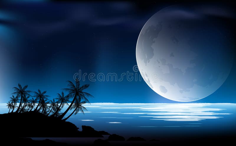 moonnatt över havet royaltyfri illustrationer moonnatt över havet royaltyfri illustrationer