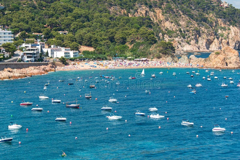 Moored Boats and Yachts at Bay at Tossa De Mar Stock Image Image of