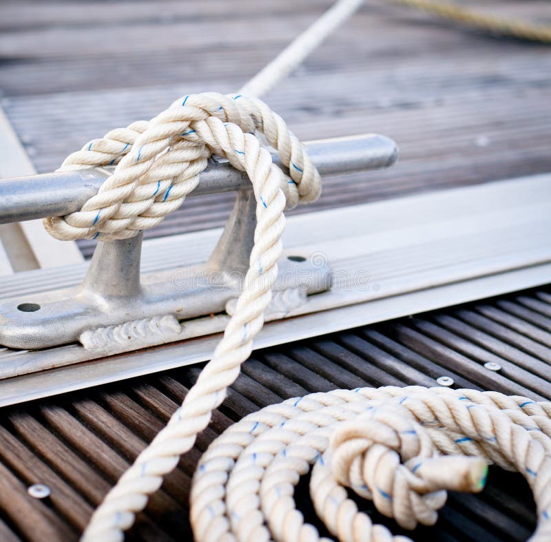 Mooring rope tied around steel anchor