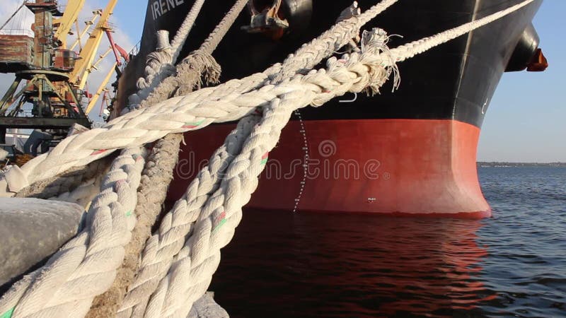 Mooring Rope, Tight. the Ship Docked in Port Stock Video - Video