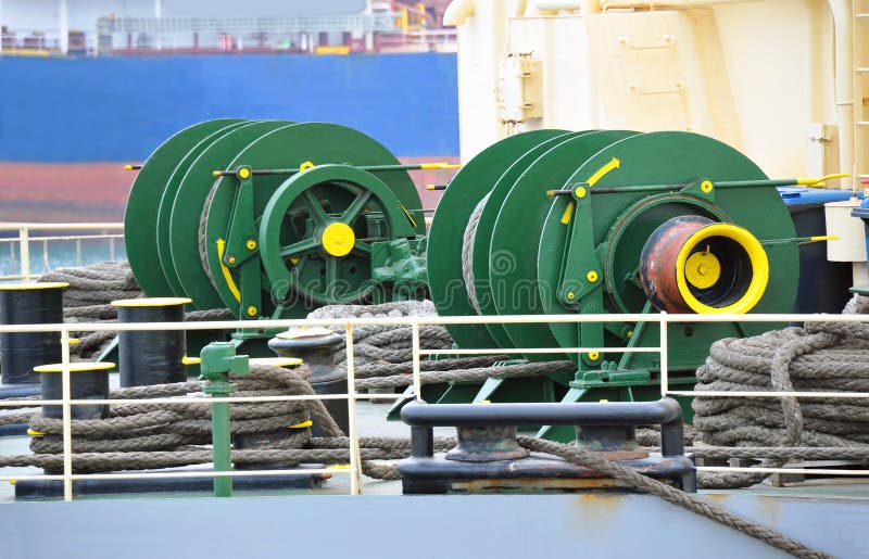 Mooring winch with hawser stock image. Image of brake 104700337