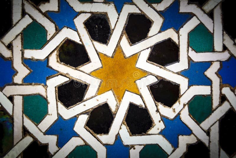 Moorish tiles in close up in Andalusia Spain