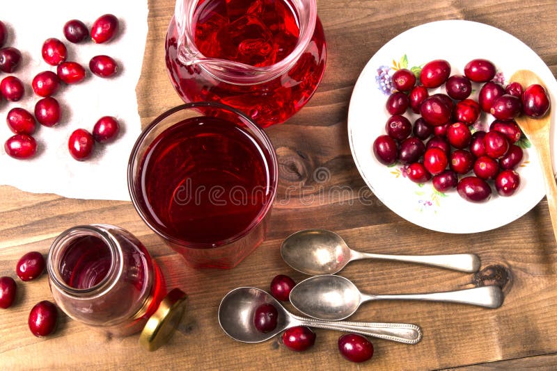 Moosbeeren und Preiselbeersaft in einem Glas lizenzfreie stockfotos