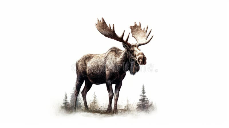 Moose isolated on white background. Generative AI stock illustration