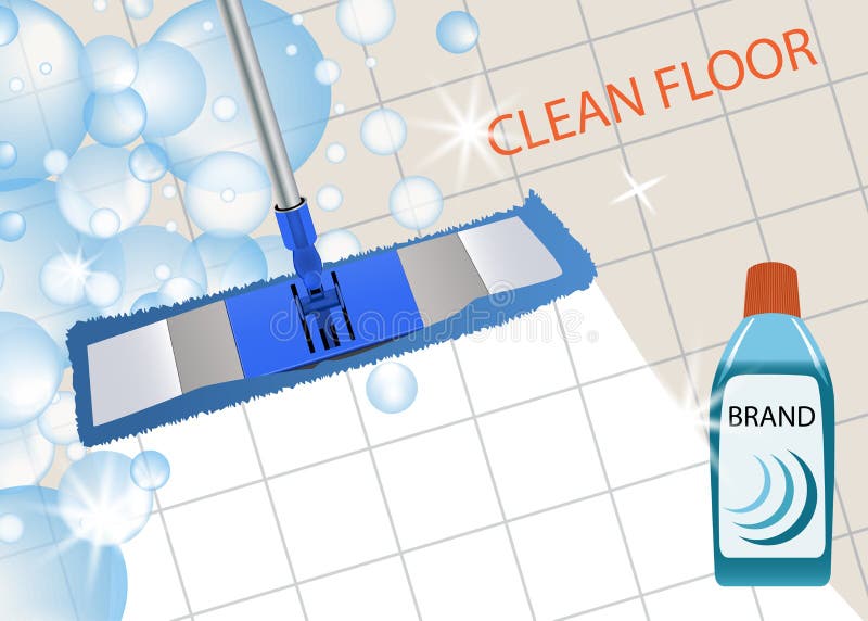 Realistic mop cleaning tile floor in empty room Vector Image