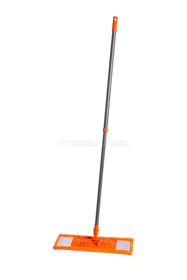 Mop With Orange Microfiber Rag And Grey Plastic Tubular Handle Isolated