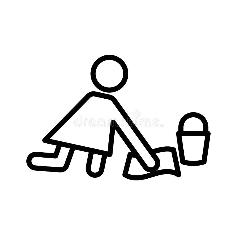 Mopping Floors Icon Linear Logo Mark in Black and White Stock Vector Illustration of hotel