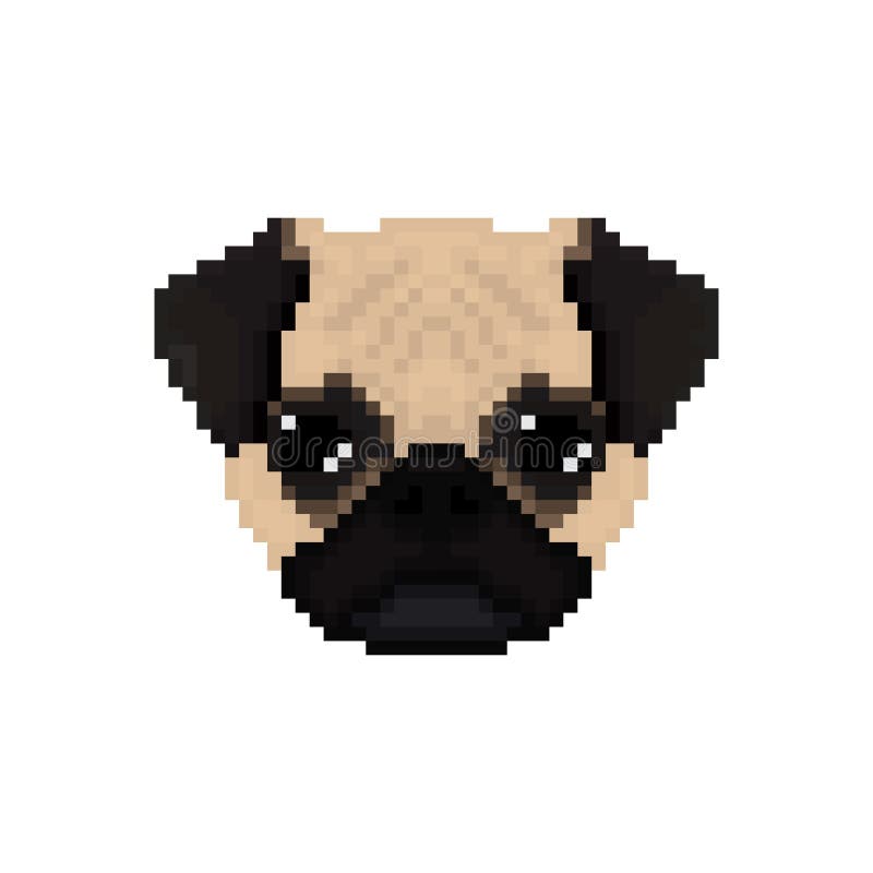 Mops Dog Head in Pixel Art Style. Stock Vector - Illustration of funny