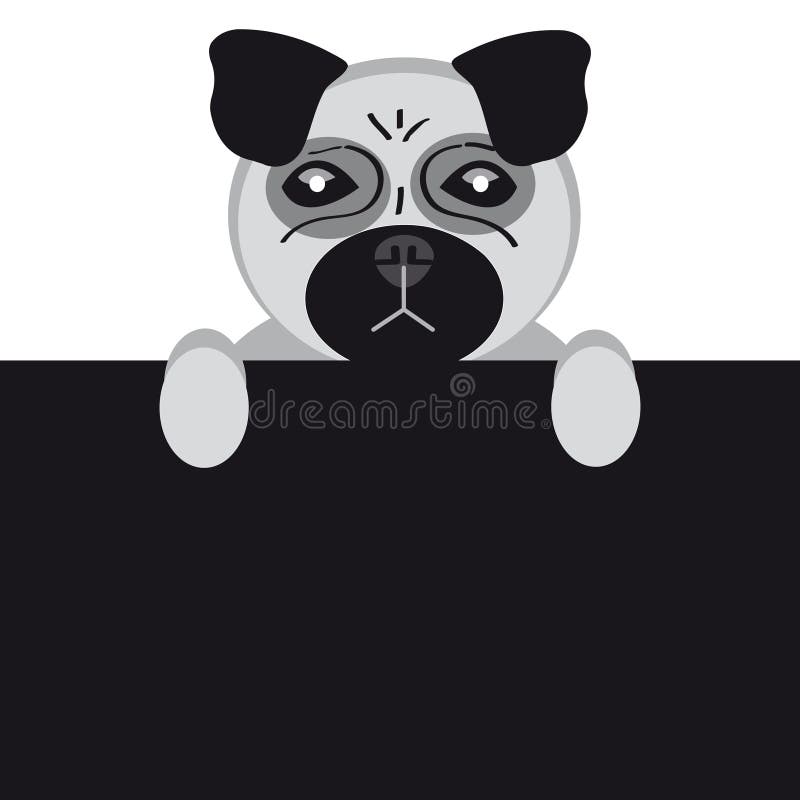 Pug Dog Mops And Paw. Cute Cartoon Character. Flat Design Stock Vector