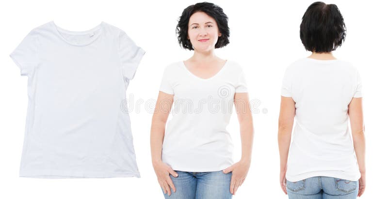 Moquerie blanche de T-shirt à fin vide vers le haut de l'ensemble des femmes sur le T-shirt sur blanc