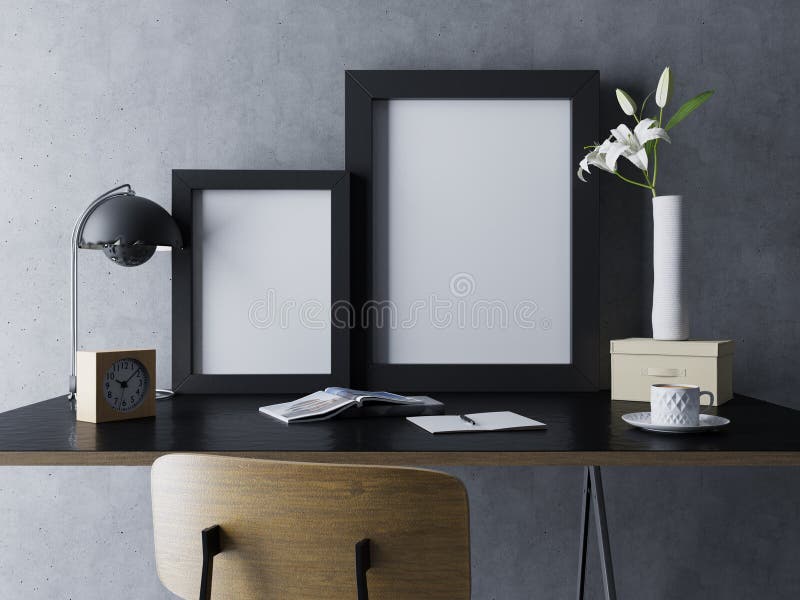 moquerie réaliste de calibre en blanc de l'affiche deux dans le cadre poli noir dans l'intérieur confortable noir d'espace de tra illustration libre de droits moquerie réaliste de calibre en blanc de l'affiche deux dans le cadre poli noir dans l'intérieur confortable noir d'espace de tra illustration libre de droits