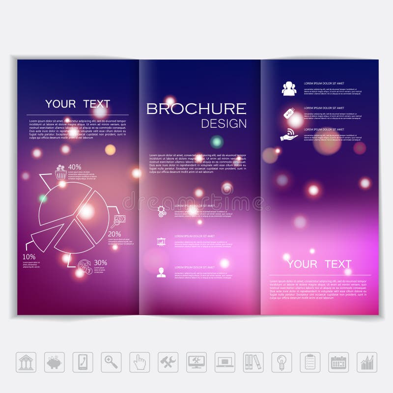 Moquerie triple de brochure vers le haut de conception de vecteur Fond unfocused doux de bokeh avec les éléments brillants Style illustration stock Moquerie triple de brochure vers le haut de conception de vecteur Fond unfocused doux de bokeh avec les éléments brillants Style illustration stock