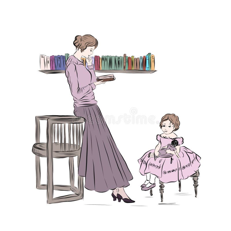 Mor läser bok dotter vektor illustrationer