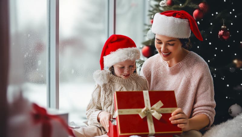 Mor och dotter utbyter gåvor royaltyfri foto