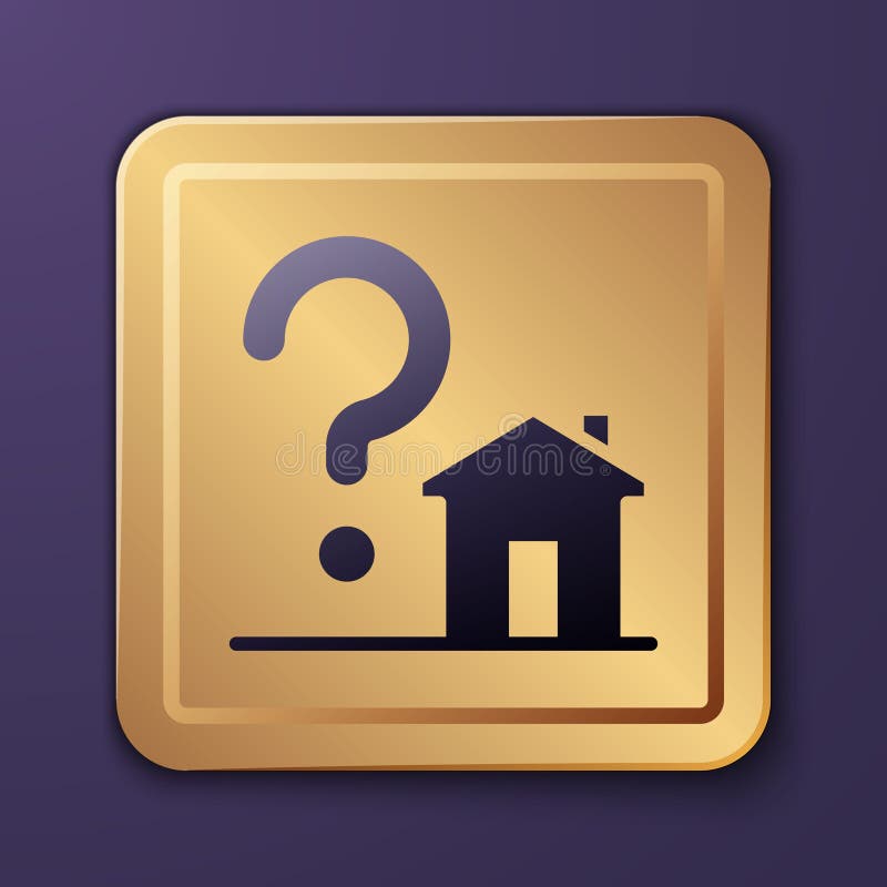 Morado con icono de signo de interrogación aislado en fondo morado. preguntas sobre problemas de vivienda. botón cuadrado de oro stock de ilustración