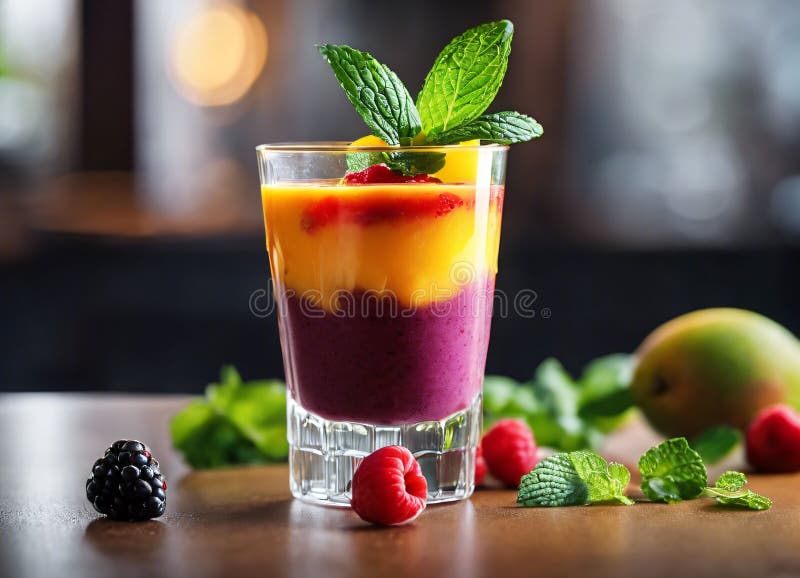 Moras de mango estratificadas con menta stock de ilustración