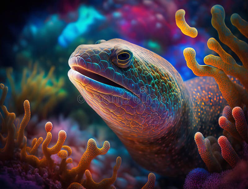 Moray Eel in Vibrant Coral Reef Stock Illustration Illustration of marine, coral 276930703