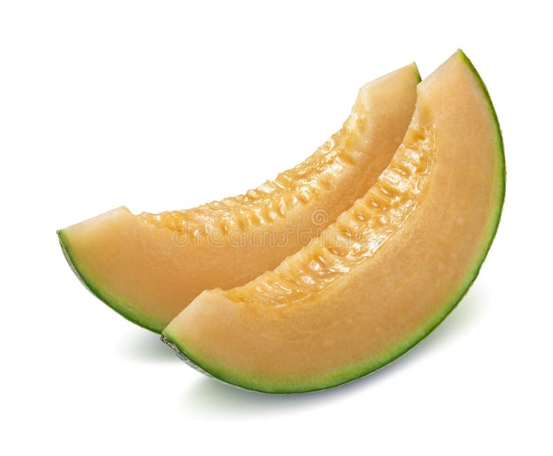 Morceaux de cantaloup de melon d'isolement sur le blanc
