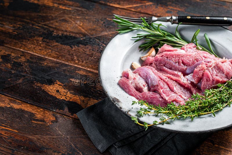 Pieces of raw turkey thigh, Poultry fresh meat. Wooden background. Top view. Space for text. Pieces of raw turkey thigh, Poultry fresh meat. Wooden background. Top view. Space for text.