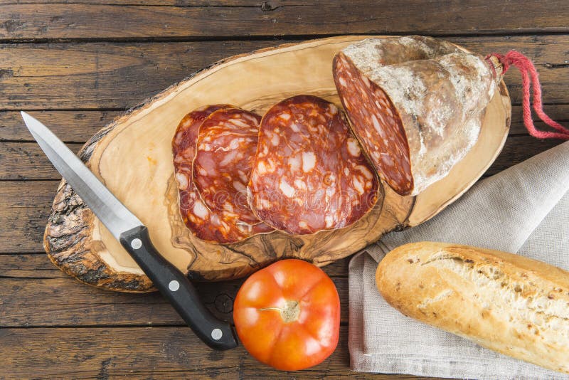 Morcon, a Spanish Sausage with Bread and Tomato Stock Image Image of