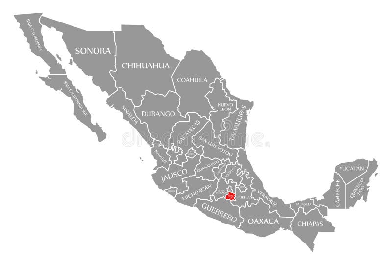 Morelos Red Highlighted in Map of Mexico Stock Illustration