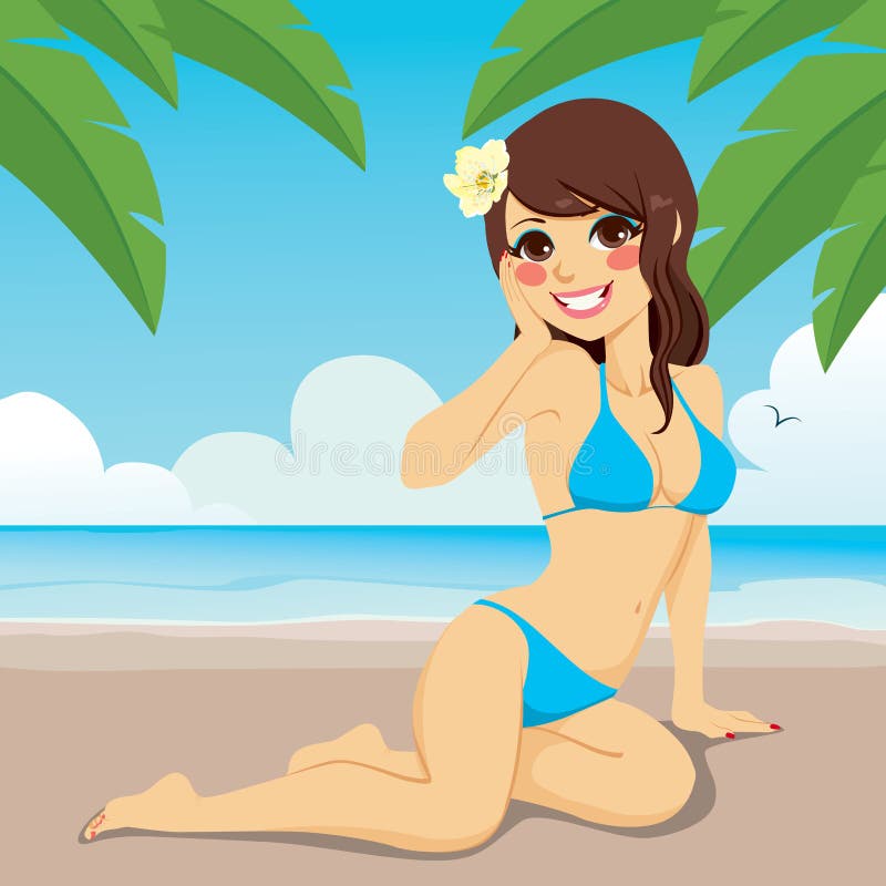 Morena sentada na areia ilustração stock