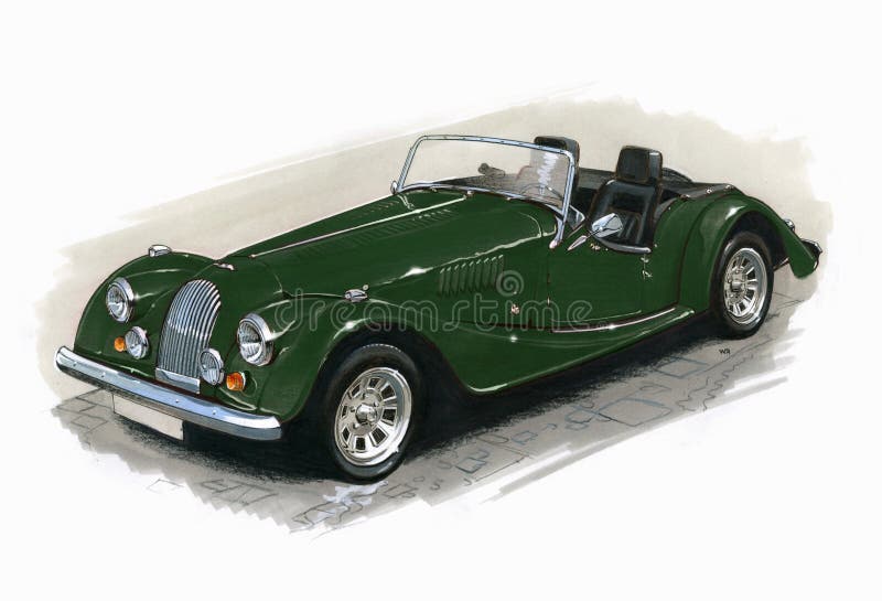 British racing green Morgan Sportscar Illustration