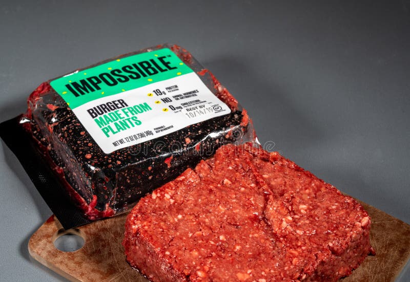 Impossible plant based burger package of vegetarian meat stock photos