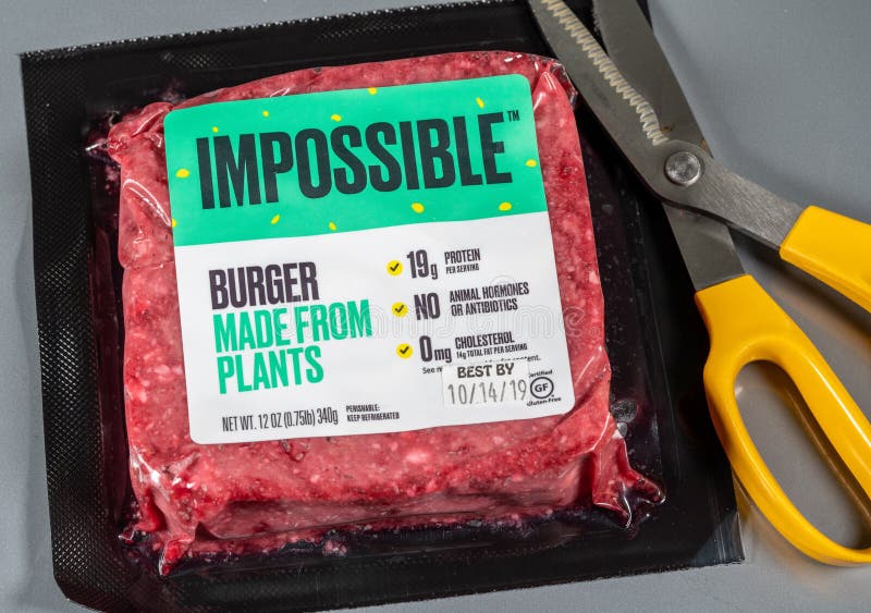 Impossible plant based burger package of three patties royalty free stock image