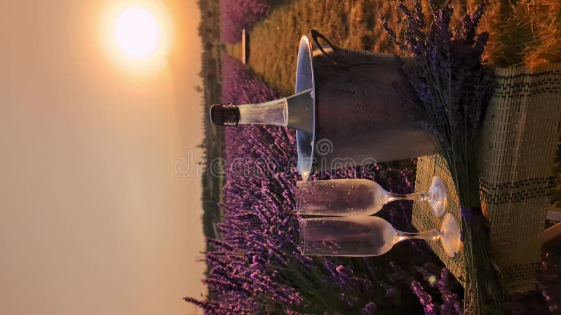 Morgonchampagne och lavender. lodrät video lager videofilmer