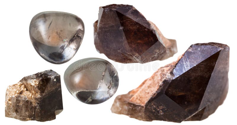 Morion (rokerig kwarts) kristallen en gemstenen royalty-vrije stock afbeelding Morion (rokerig kwarts) kristallen en gemstenen royalty-vrije stock afbeelding