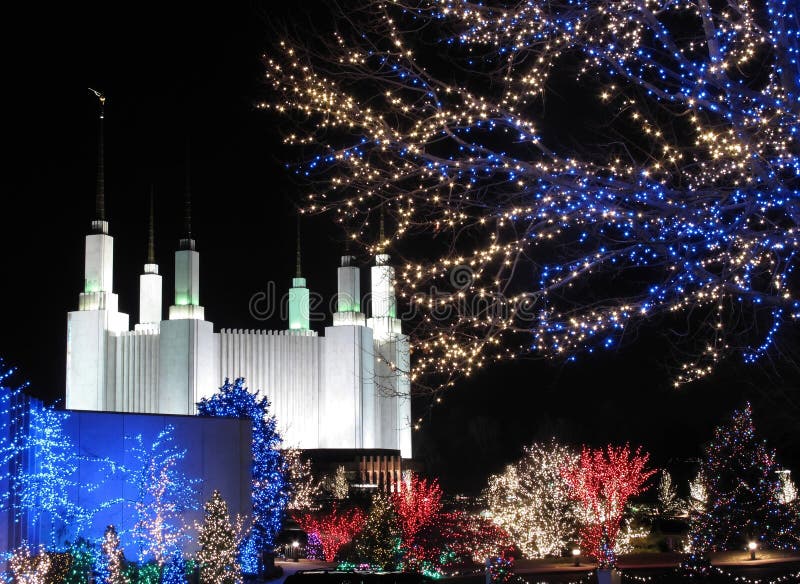 Mormon Temple with Holiday Lights Stock Photo Image of kensington