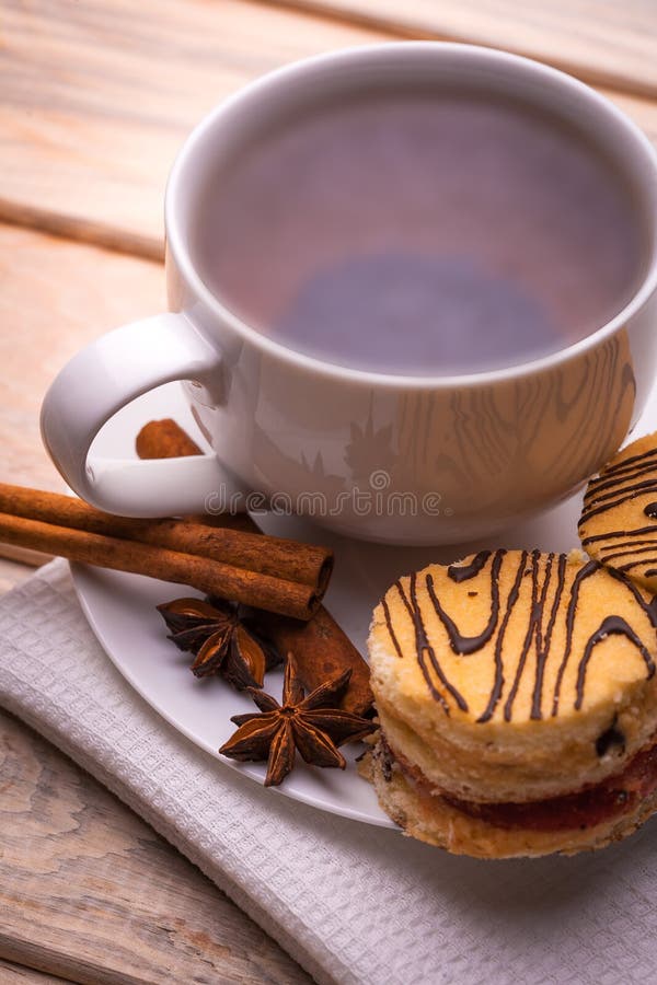 Morning breakfast. tea and fresh pastries