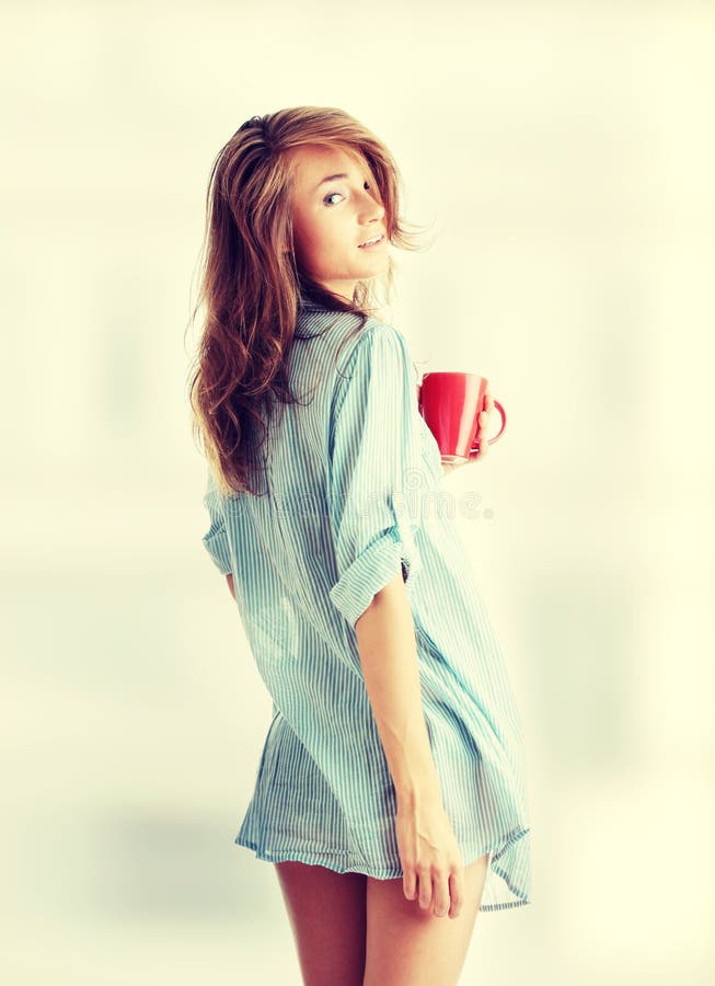 Drinking Her Morning Coffee. Stock Image Image of beautiful