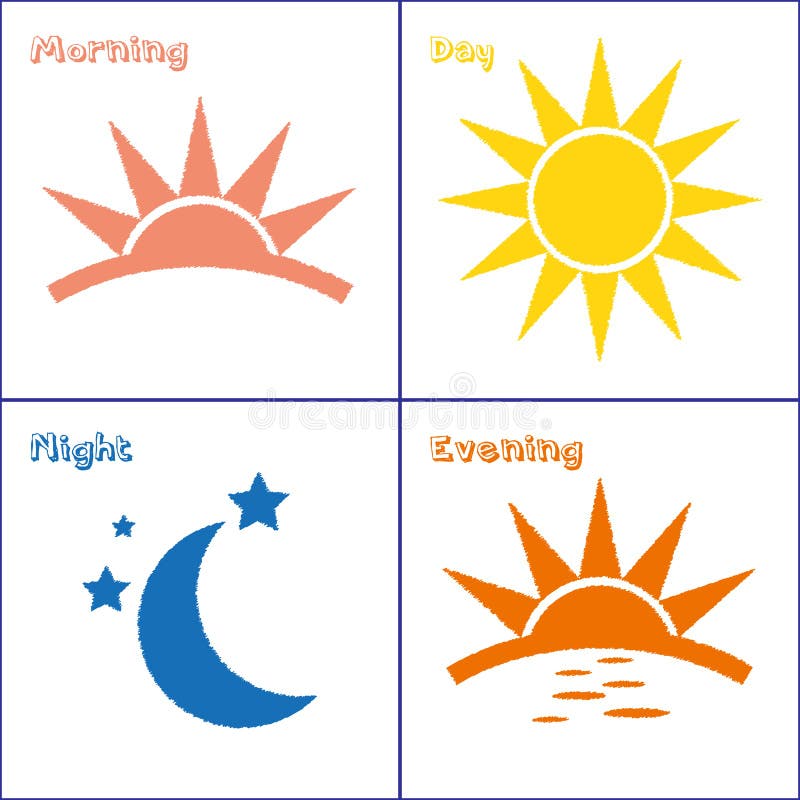 Morning Day Evening Night Icon Set Stock Vector - Illustration of ...