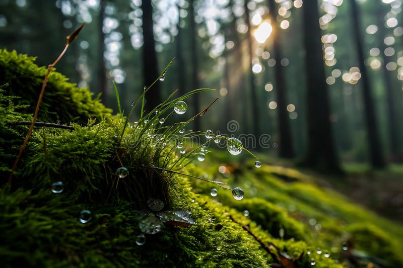Morning Dew Macro Shot with Enchanting Light Reflections royalty free illustration