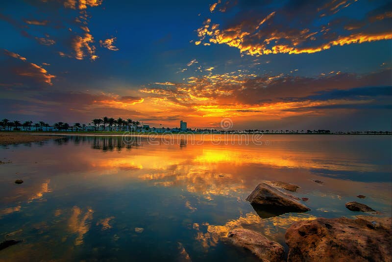 Morning drama sunrise view in Modon lake Dammam Saudi Arabia