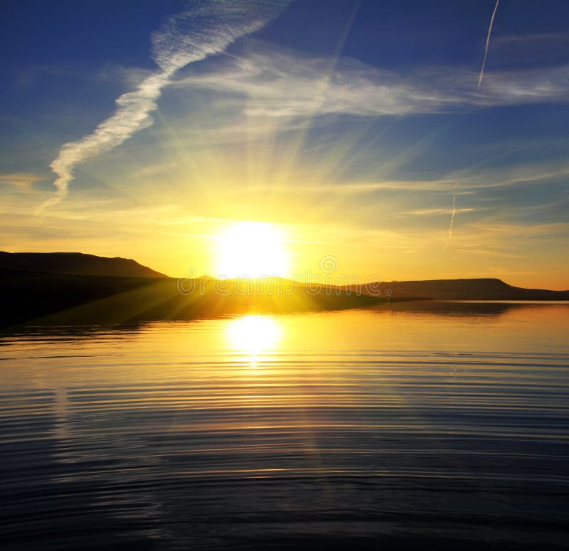 Morning lake landscape with sunrise