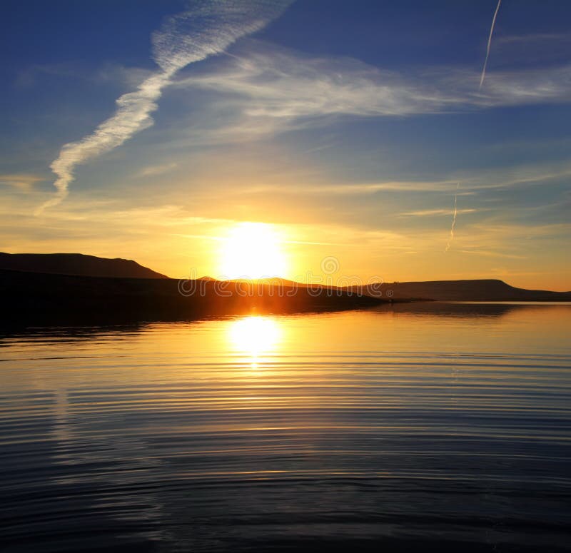 Morning lake landscape with sunrise