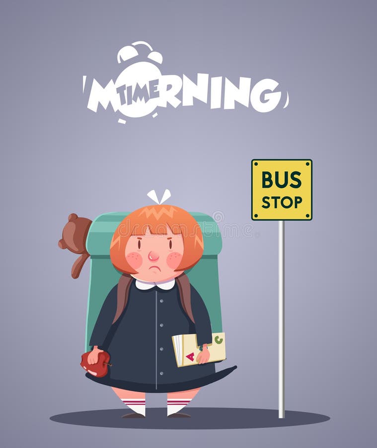 Daily Morning Life. Angry girl waiting for bus