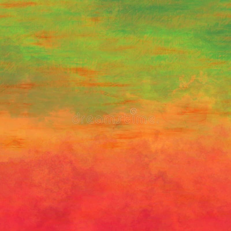 Morning nature abstract fresh oil paint background in gradient green orange red colors, watercolor autumn or fall