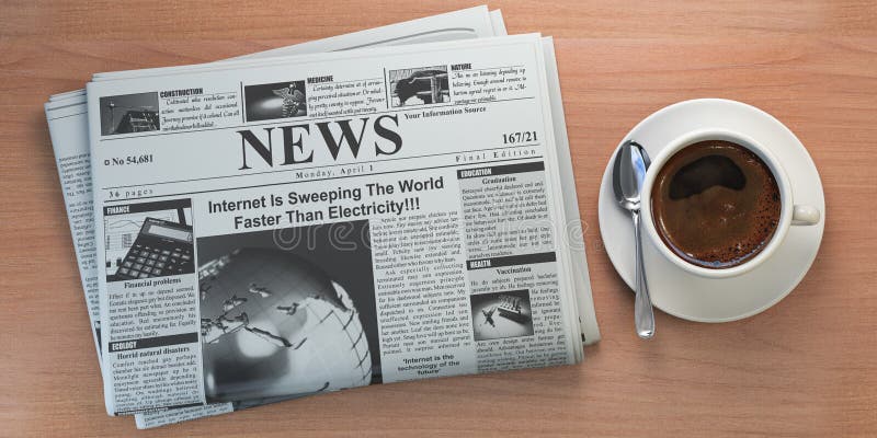 Morning News. Top View of Newspaper and Coffee Cup on Wooden Table Stock Illustration - Illustration of journal, drink: 230601784