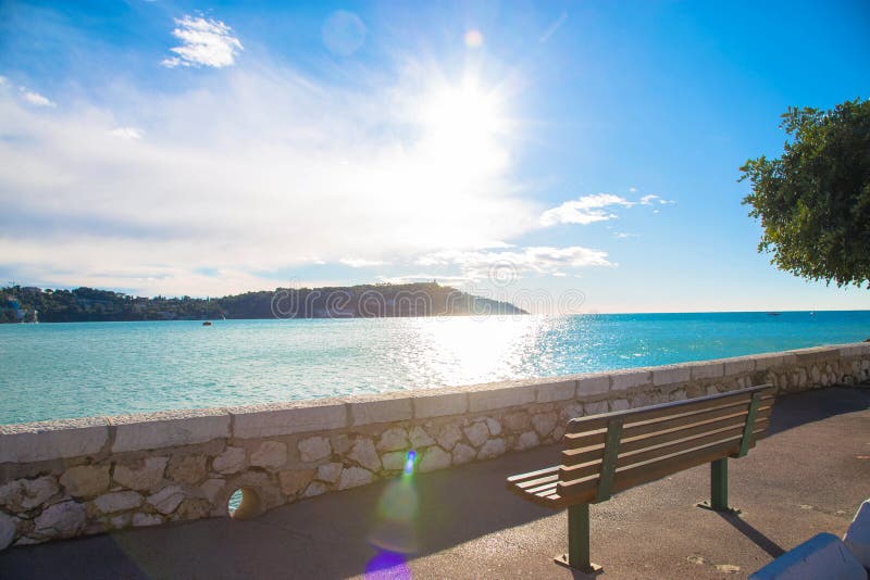 Morning over the sea. Cote d`Azur, turquoise water, sea, sun, sk